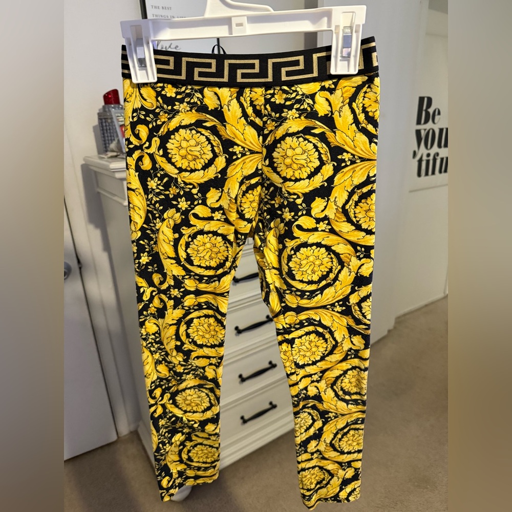 Versace Yellow and Black Baroque Leggings